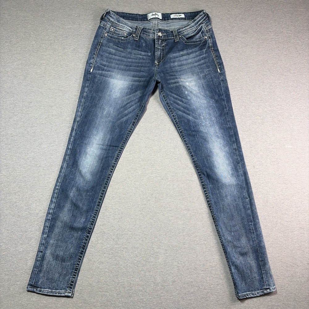 Daytrip Scorpio Skinny Jeans‎ Size 32L Medium Wash Whiskers Stretch actual 34x33